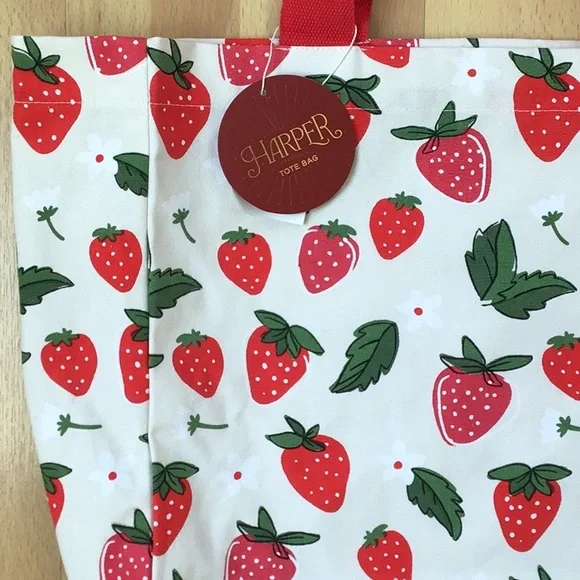 Anthro Strawberry 🍓 Print Canvas Tote Shopping Bag - Picture 3 of 13